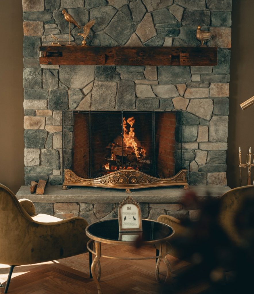 Fire burning in the fireplace